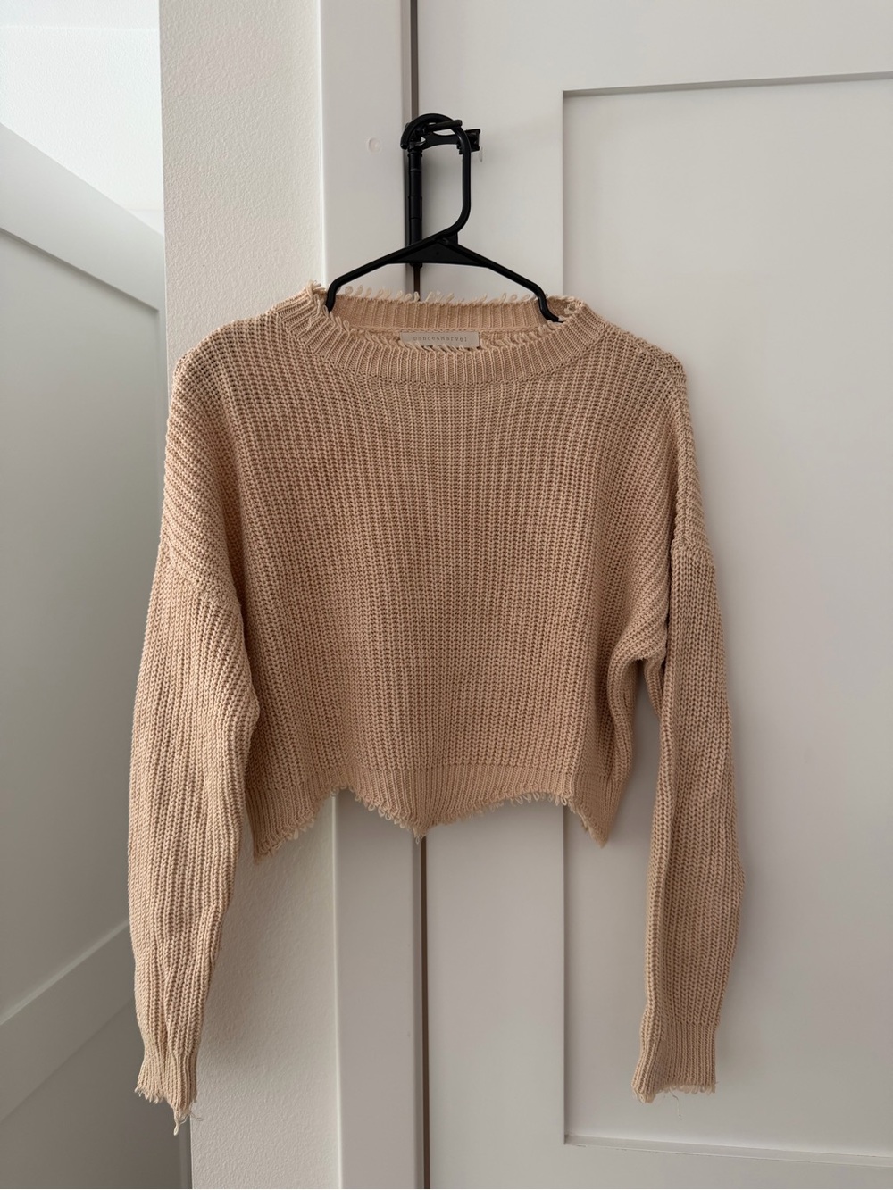 Dance & Marvel Cropped Crewneck Sweater - Beige